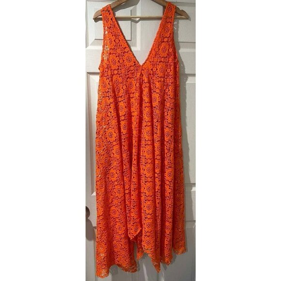 Zara langes Kleid Lochspitze orange rot Lachs Sommerkleid Strand Limited,Small - Picture 9 of 12